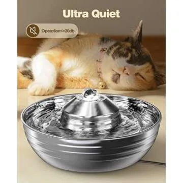 oneisall Cat Water Fountain Inside Stainless Steel,2L/67oz Quiet Cat Fountain Water Bowl for Multiple Pets,Low Noise