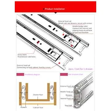 Lind Kitchen 1-Pair 12 inch (300mm) Metal Drawer Slide Super Smooth Mute Ball Bearing Guide Rail Buffer Furniture Hardware Fittings Keyboard Cabinet Cupboard Fold Telescopic Drawer Runners Black