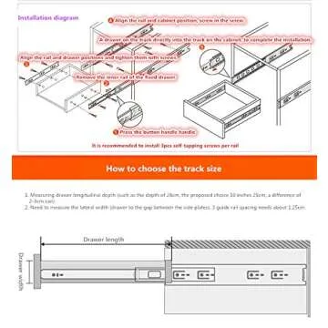 Lind Kitchen 1-Pair 12 inch (300mm) Metal Drawer Slide Super Smooth Mute Ball Bearing Guide Rail Buffer Furniture Hardware Fittings Keyboard Cabinet Cupboard Fold Telescopic Drawer Runners Black