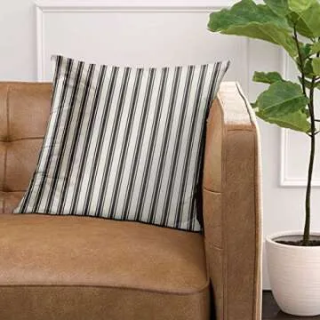 Emvency Throw Pillow Cover Classic Ticking Stripe Pattern Black and Cream Decorative Pillow Case Striped Home Decor Square 20 x 20 Inch Cushion Pillowcase