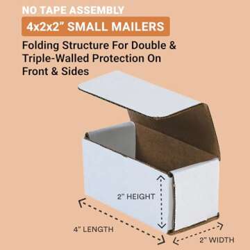 Aviditi White Corrugated Cardboard Mailing Boxes, 4" x 2" x 2" (Pack of 50) Crush-Proof Mailers, Sma...