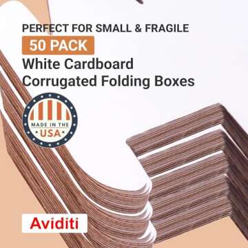 Aviditi White Corrugated Cardboard Mailing Boxes, 4" x 2" x 2" (Pack of 50) Crush-Proof Mailers, Small Cardboard Boxes for Shipping, Packing, Moving, and Storage