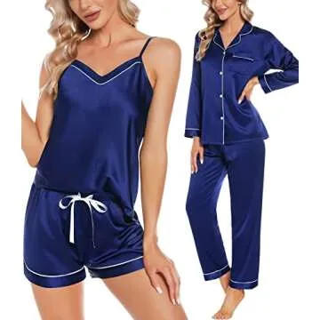 Luxury SWOMOG Women's 4pcs Satin Pajama Set