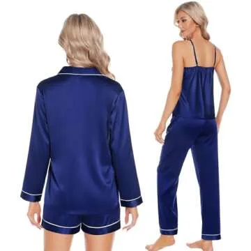 Luxury SWOMOG Women's 4pcs Satin Pajama Set