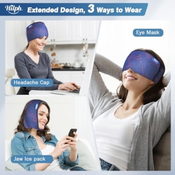 Hilph Adjustable Migraine Ice Pack Head Wrap for Headache Relief, Migraine Headache Relief Cap, Migraine Ice Mask with Hot Cold Compress for Headache Tension, Stress & Sinus, Hangover (Blue)