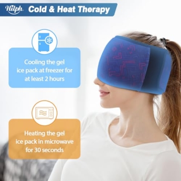 Hilph Adjustable Migraine Ice Pack Head Wrap for Headache Relief, Migraine Headache Relief Cap, Migraine Ice Mask with Hot Cold Compress for Headache Tension, Stress & Sinus, Hangover (Blue)