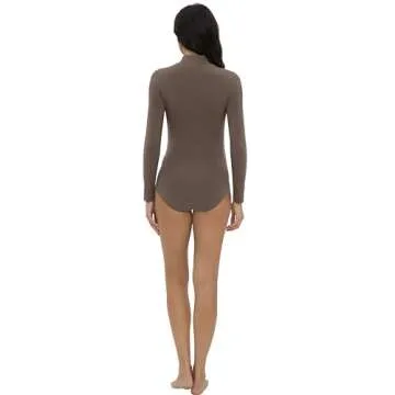 Foucome Women's Maternity Bodysuit Mock Turtle Neck Long Sleeve Tops Jumpsuit Pregnancy Stretchy Basic Body Suit Shirt, Brown, L