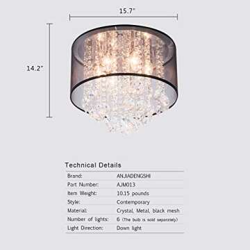 ANJIADENGSHI Modern Flush Mount Crystal Chandelier Lighting 6*E12 K9 Drum Crystal Chandelier Lightin...