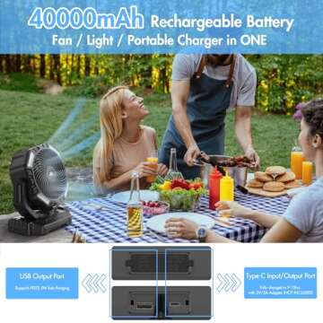Camping Fan, 40000mAh Oscillating Rechargeable Battery Operated Outdoor Tent Fan with Remote Light H...