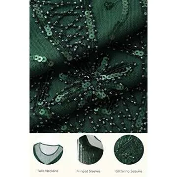 BABEYOND 1920s Gatsby Long Fringe Flapper Dress - Roaring 20s Sequins Beaded Vintage Art Deco Dark Green