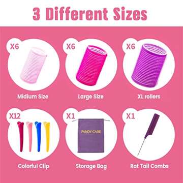 Hair Roller Set 32 PCS, PandyCare Velcro Hair Rollers for Long Medium Short Hair - No Heat, Hair- fr...