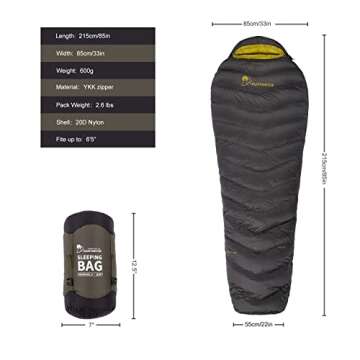 Mountaintop Ultralight Mummy Down Sleeping Bag 550 Fill Power Duck Down Suits for 50F 35F 20F for Camping Hiking Backpacking (Army Green 35F)