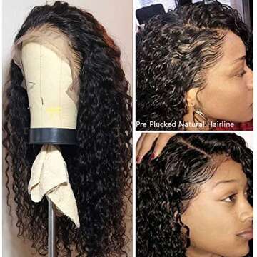 Ralisa Human Hair Lace Frontal Wig Water Wave Lace Wigs Wet and Wavy Human Hair Wig with Baby Hair Pre Pluked Human Hair Wigs for Black Woman 100% Unprocessed Virgin Human Hair Lace Front Wigs 10inch