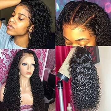 Ralisa Human Hair Lace Frontal Wig Water Wave Lace Wigs Wet and Wavy Human Hair Wig with Baby Hair Pre Pluked Human Hair Wigs for Black Woman 100% Unprocessed Virgin Human Hair Lace Front Wigs 10inch