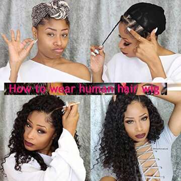 Ralisa Human Hair Lace Frontal Wig Water Wave Lace Wigs Wet and Wavy Human Hair Wig with Baby Hair Pre Pluked Human Hair Wigs for Black Woman 100% Unprocessed Virgin Human Hair Lace Front Wigs 10inch
