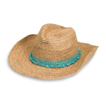 Wallaroo Women’s Tahiti Cowboy (Turquoise) – Wide Brim, Natural Fiber, Adjustable, for Medium Si...