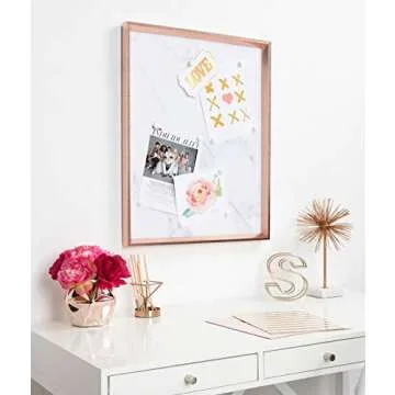 Kate and Laurel Calter Framed Decorative Magnetic Bulletin Board with Classic Glam Cararra Marble Design, 21.5x27.5, Rose Gold