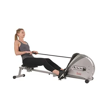 Sunny Health & Fitness Rowing Machine Rower Ergometer - Adjustable Resistance, LCD Monitor, Foldable