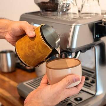 Handleless Milk Frothing Pitcher - Stainless Steel Espresso Milk Pitcher - Milk Jug for Latte Pen Qu...