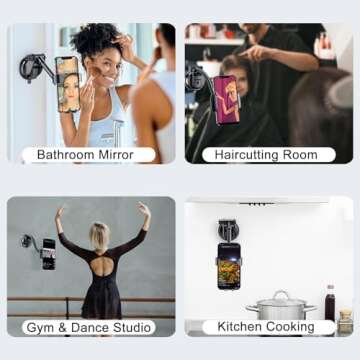 xuenair Wall Phone Holder, Mirror Phone Holder Mount Stand[Solide Arm],Reusable Suction Cup Phone Holder for Bathroom Wall Kitchen Car Dash Window for Tiktok YouTube Make Up