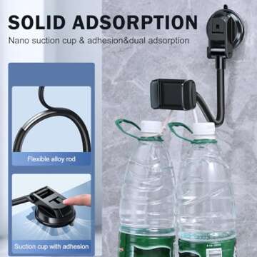 xuenair Wall Phone Holder, Mirror Phone Holder Mount Stand[Solide Arm],Reusable Suction Cup Phone Holder for Bathroom Wall Kitchen Car Dash Window for Tiktok YouTube Make Up