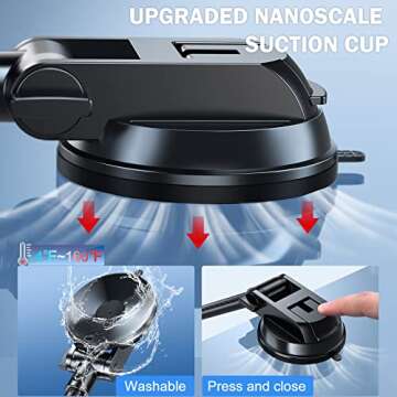 xuenair Wall Phone Holder, Mirror Phone Holder Mount Stand[Solide Arm],Reusable Suction Cup Phone Holder for Bathroom Wall Kitchen Car Dash Window for Tiktok YouTube Make Up