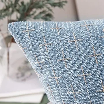 MIULEE Pack of 2 Decorative Burlap Linen Throw Pillow Covers Modern Farmhouse Pillowcase Rustic Woven Textured Cushion Cover for Sofa Couch Bed 20x20 Inch Light Blue