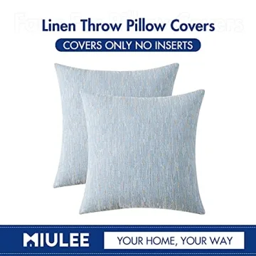 MIULEE Pack of 2 Decorative Burlap Linen Throw Pillow Covers Modern Farmhouse Pillowcase Rustic Woven Textured Cushion Cover for Sofa Couch Bed 20x20 Inch Light Blue