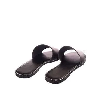 Punk Rock Metal Stud Welt Slide - Women Hardware Slipper Flat Sandals Black