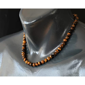 Natural Tiger Eye Choker with 8mm Genuine Beads - Unique Necklace