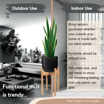 Sona Home Adjustable Mid Century Plant Stand, 3 Sizes, 3 Colors - Modern Plant Stand Indoor Outdoor, Planter Stand Only (Large, Bamboo)