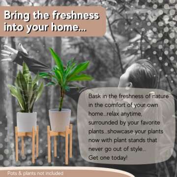 Sona Home Adjustable Mid Century Plant Stand, 3 Sizes, 3 Colors - Modern Plant Stand Indoor Outdoor, Planter Stand Only (Large, Bamboo)