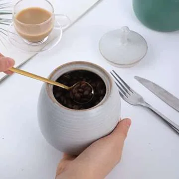 Amoysanli Kitchen Canisters Vintage Ceramic Food Storage Jar with Airtight Lid for Tea, Coffee, Herb, Sugar, Spice, Nuts (White)