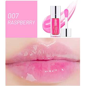 HJuyYuah Hydrating Lip Glow Oil Plumping Lip Tint Transparent Lip Care Oil Non-sticky Big Brush Head Glitter Shine Primer Lip Tint 6ML (#03)