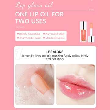 HJuyYuah Hydrating Lip Glow Oil Plumping Lip Tint Transparent Lip Care Oil Non-sticky Big Brush Head Glitter Shine Primer Lip Tint 6ML (#03)