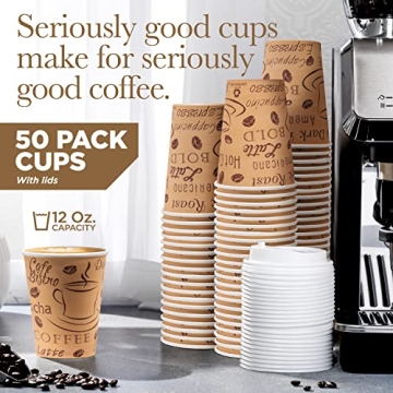 Disposable Paper Cups with Lids - 50 Pack Eco Friendly
