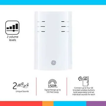 GE Wireless Doorbell Kit - Plug-In Receiver, 1 Push Button, 2 Melodies, 4 Volume Levels, 150ft Range...