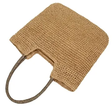 Rejolly Straw Tote Bag for Women Beach Summer Vacation Boho Rattan Handbags with Scarf Large Woven Shoulder Purse Zipper Closure Khaki