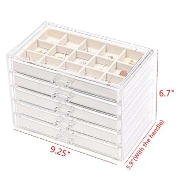 Cq acrylic Jewelry Organizer With 5 Drawers,Earring Storage Box Jewelry Box Organizer Storage Holder...