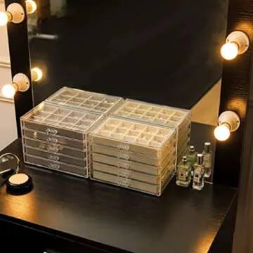 Cq acrylic Jewelry Organizer With 5 Drawers,Earring Storage Box Jewelry Box Organizer Storage Holder Compartment Transparent Display Storage Case for Earrings Necklace Ring Bracelet,Beige