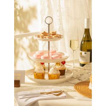 Sweese 3 Tier Cupcake Stand- White Porcelain Cake Stand- Dessert Stand, Tiered Serving Trays for Parties