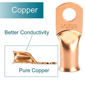10 PCS Battery Terminal Connectors, Battery Cable Ends Lugs, 6 Gauge Wire Connectors, 6 AWG 5/16" Stud Ring Terminals, Copper Wire Lugs with Heat Shrink Tubing.