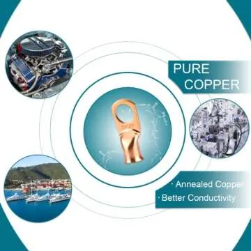 10 PCS Battery Terminal Connectors, Battery Cable Ends Lugs, 6 Gauge Wire Connectors, 6 AWG 5/16" Stud Ring Terminals, Copper Wire Lugs with Heat Shrink Tubing.