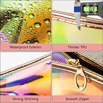 WestonBasics Holographic Iridescent Makeup Pouch | Portable Waterproof Cosmetic Bag Set for Women, L...