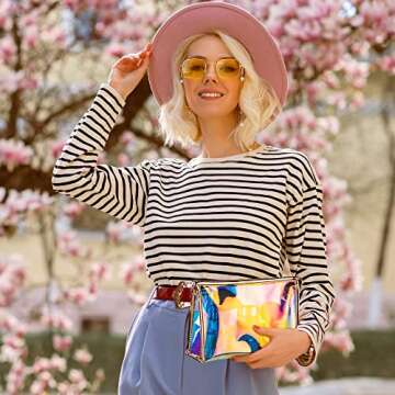 WestonBasics Holographic Iridescent Makeup Pouch | Portable Waterproof Cosmetic Bag Set for Women, Ladies & Bridesmaids | Clear Pouch for Travel, Toiletry | Large Clear Makeup Bags with Zipper