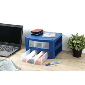 Tools for School Locker Drawer. Includes 2 Removable Drawer Dividers. Heavy Duty. Fits 12" Wide Locker (Blue Double)