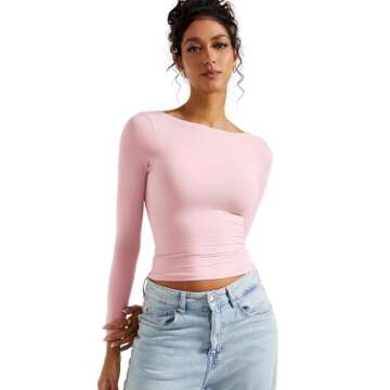 SUUKSESS Women Backless Going Out Tops Double Lined Open Back Basic Long Sleeve T Shirts (Blush, XS)