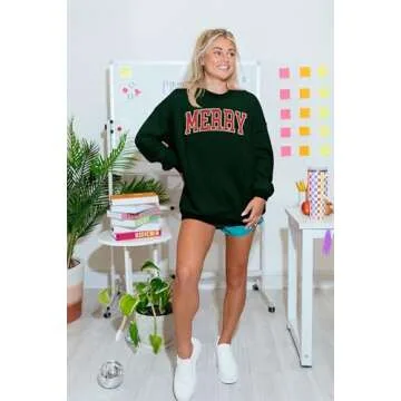 QAUN Merry Christmas Sweatshirt for Women - Oversized Festive Tops