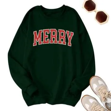 QAUN Merry Christmas Sweatshirt for Women - Oversized Festive Tops