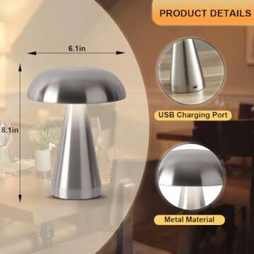 Leroxo Portable LED Table Lamp, Cordless Metal Desk Lamp,3 Color Touch Control Rechargeable Lamp,3-Levels Brightness Room Decor Desk Lamp,Bedside Lamp,Dining Room Lamp (Silver)